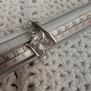 Silver-Tone Clear Square-Cut Statement Ring